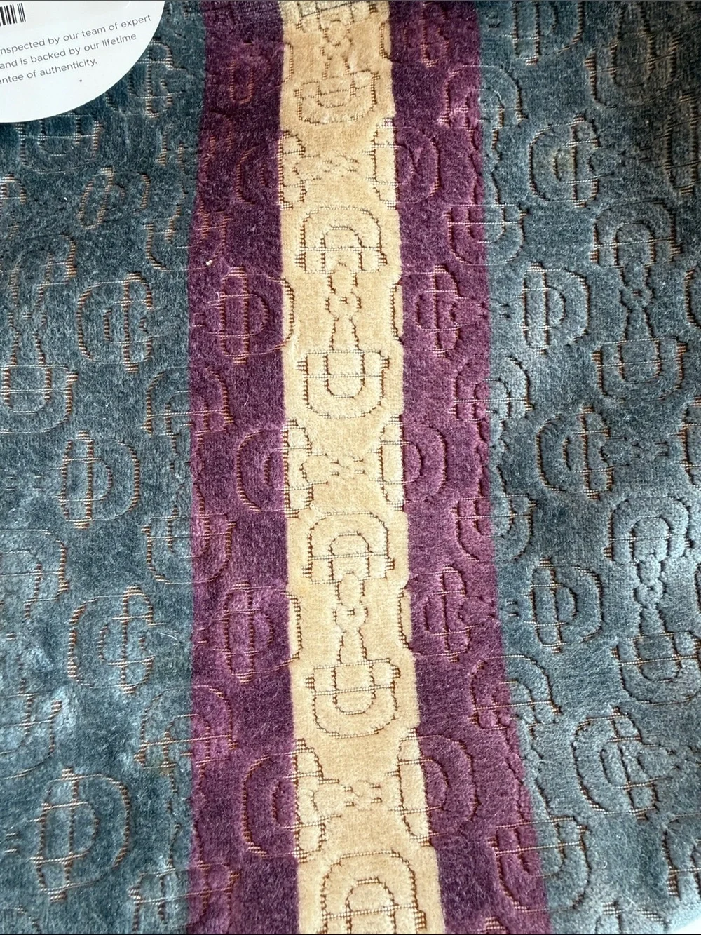 Gucci Gray Hobo Bag with Purple and Cream Center Stripe